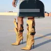 Gelb Flock Falten Über Stiefel Frauen Lace Up Spitz Kniehohe Schuhe Weibliche Punk Mode Neue Feste