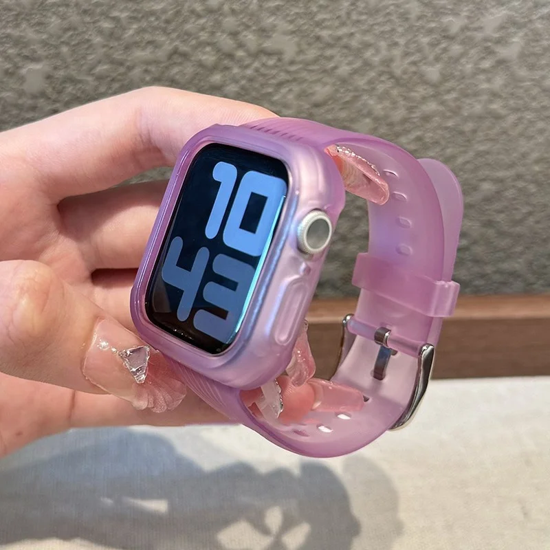 Sommer Korea Nette Klare Matte Weiche Strap + Fall Für Apple Uhr Band Ultra 2 49 45 44 41 Correa Band für Uhr Serie 9 8 7 SE 6 Image