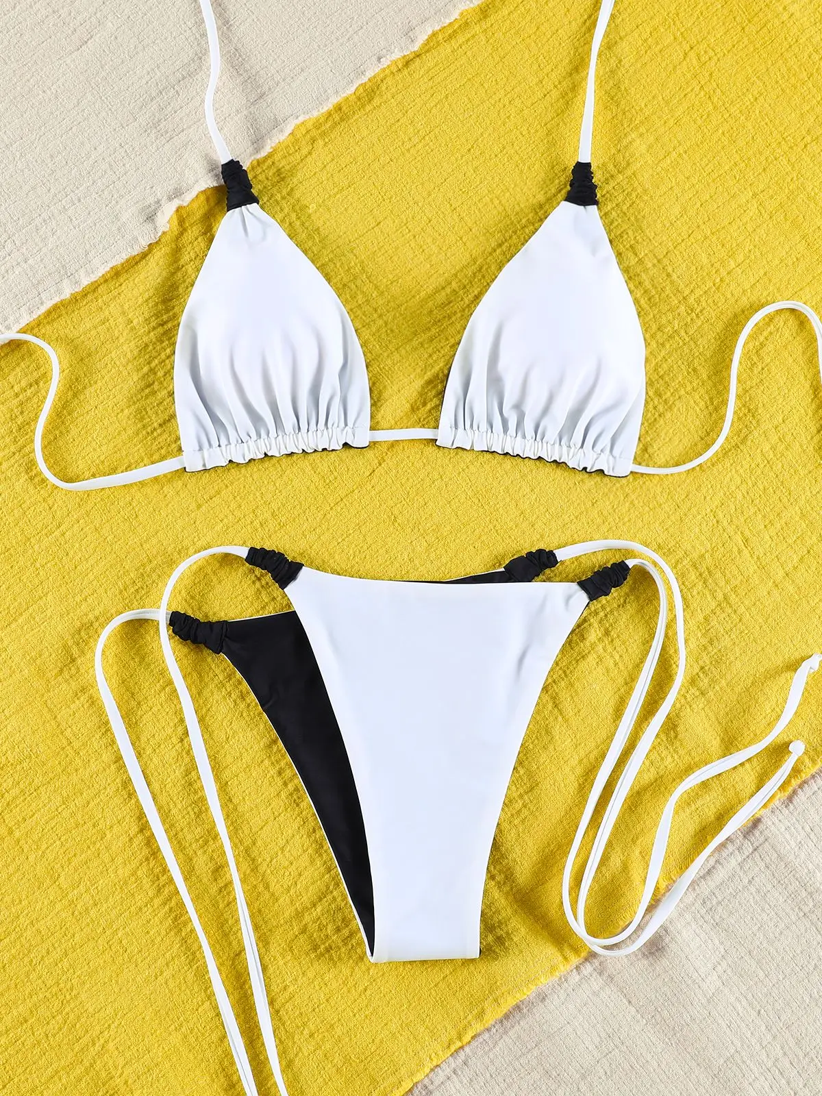 Zweiseitig dreieckiges Bikini-Set für Damen, Bademode, 2025, gelber Strandmode, extremer Badeanzug, wendbarer Tanga, Biquini, 2-teilige Anzüge Image