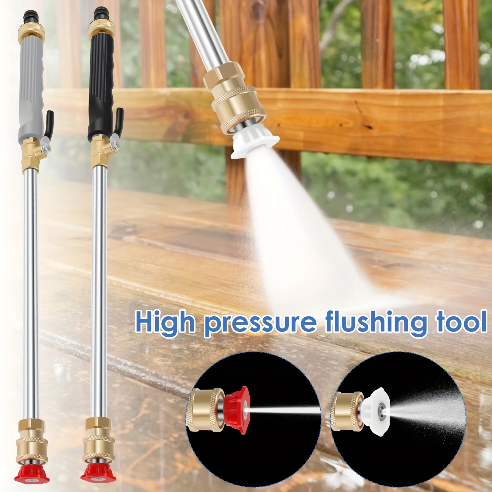 1 Stück robuste Hochdruck-Reinigungsstab mit 2 Schlauchdüsen, langlebiges Werkzeug aus Aluminiumlegierung für Autowäsche, Garten, Hof, Bewässerung, Aufgabe Image