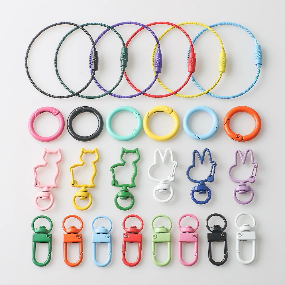 10 Stück bunte DIY-Schmuckherstellung, Armbänder, Zubehör, Schlüsselanhänger, Karabinerverschluss, Karabinerhaken, Trigger-Clip, Schnalle, geteilte Biegeringe Image