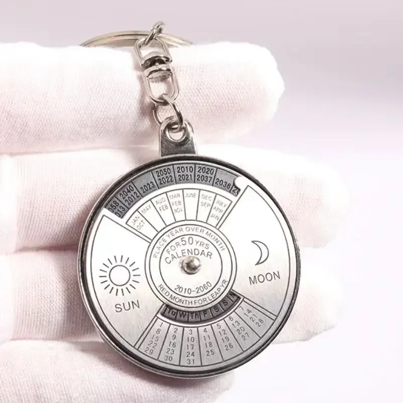 Silver alloy keychain 8OU9 design 50 year perpetual calendar fashionable car accessories fashionable unique gift car pendant Image