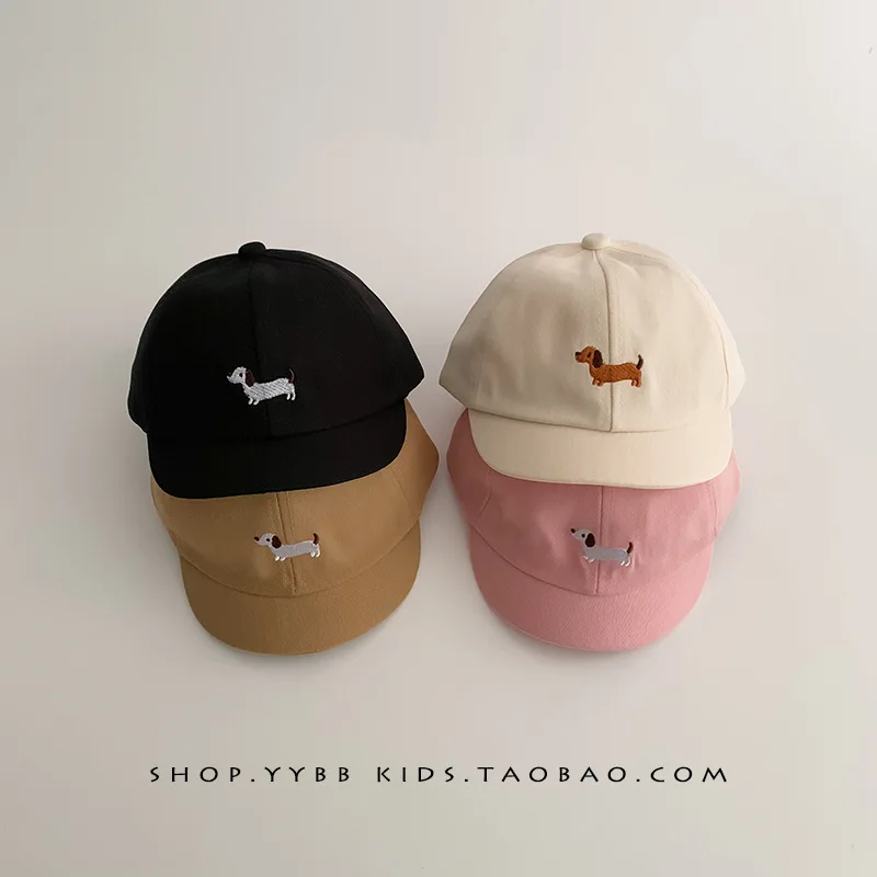 Cute Short Brim Baby Duck Tongue Cap Cartoon Dog Embroidery Infant Boy Girl Baseball Cap Casual Adjustable Toddler Sun Hat Image