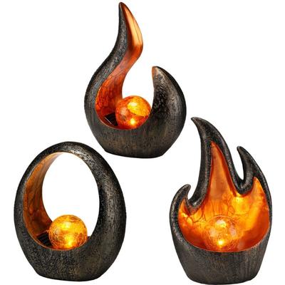 3x led Solar Tisch Leuchten Garten Dekoration Sichel Flamme Oval Design Balkon Außen Lampen grau Image