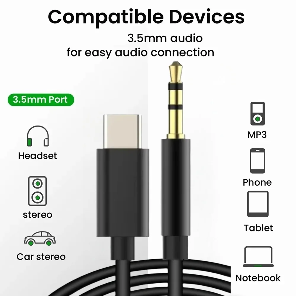 Typ-C auf 3,5 mm AUX-Audiokabel, DAC-Adapter für iPhone 15, 16, Huawei, Xiaomi, Samsung, Auto-Kopfhörer, Lautsprecher, USB-C-Kabel-Konverter Image