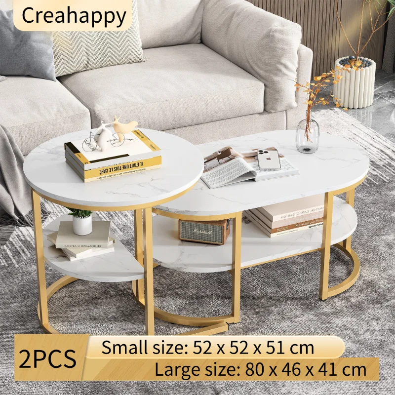 Creahappy – 2er-Set moderner Couchtisch, stapelbarer, eleganter Couchtisch mit Stauraum, moderne Wohnzimmermöbel