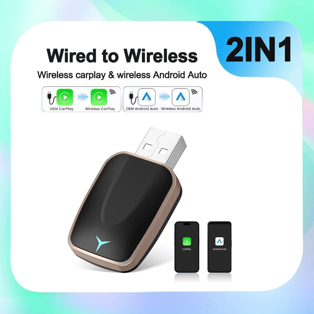 2-in-1-Smart-Dongle, AI-Box, Mini-Adapter, verkabelt mit kabellosem Carplay und Android Auto, kompatibel mit 99 % Autos, Plug-and-Play-WLAN Image