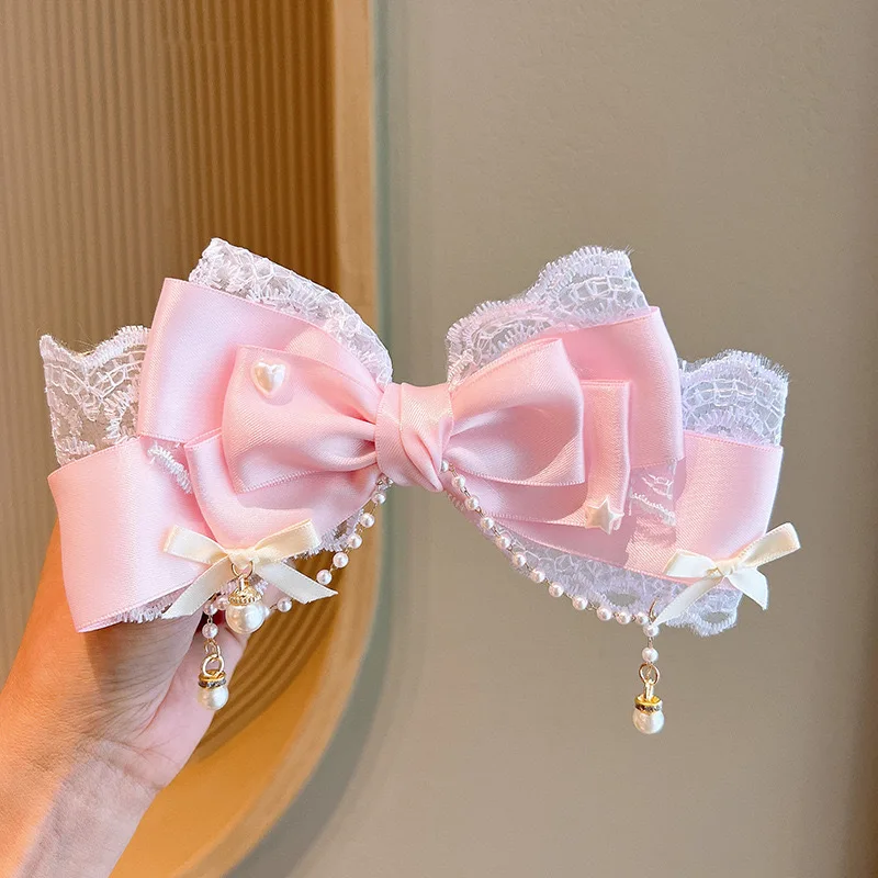 Lolita Mädchen Schleife Haarspangen Kopfbedeckung Haarnadeln Haarschmuck Rosa Klaue Haarspange Sweetg Stil Kawaii Haarschmuck JK Clips Image