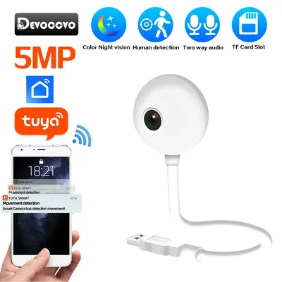 Tuya 5MP Mini WiFi Kamera Indoor 2K Sicherheit Kamera für Baby Monitor Wireless USB Stecker IP Überwachung AI auto Tracking Babe Cam