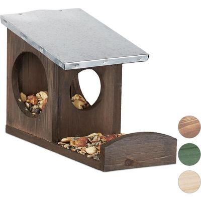 Relaxdays Eichhörnchen Futterhaus, Kobel aus Holz, wetterfestes Metall Dach, zum Aufhängen, Garten Image