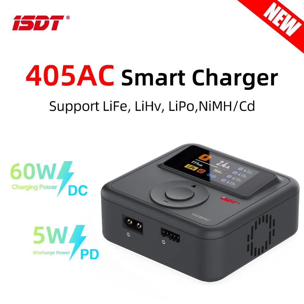 ISDT 405AC 60W Smart Charger GaN Batterieladegerät AC 100~240V lPS Bildschirm APP-Steuerung Image