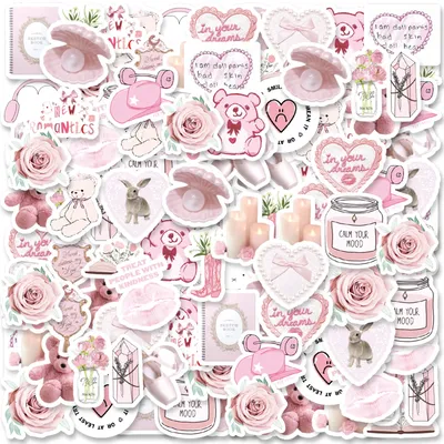 46 Stück, großer Bär, Rose, Kaninchen, rosa Themenaufkleber, verziert für Laptop, Handyhülle, Wasserflasche, klassisches Spielzeug, Schreibwaren, DIY-Aufkleber Image