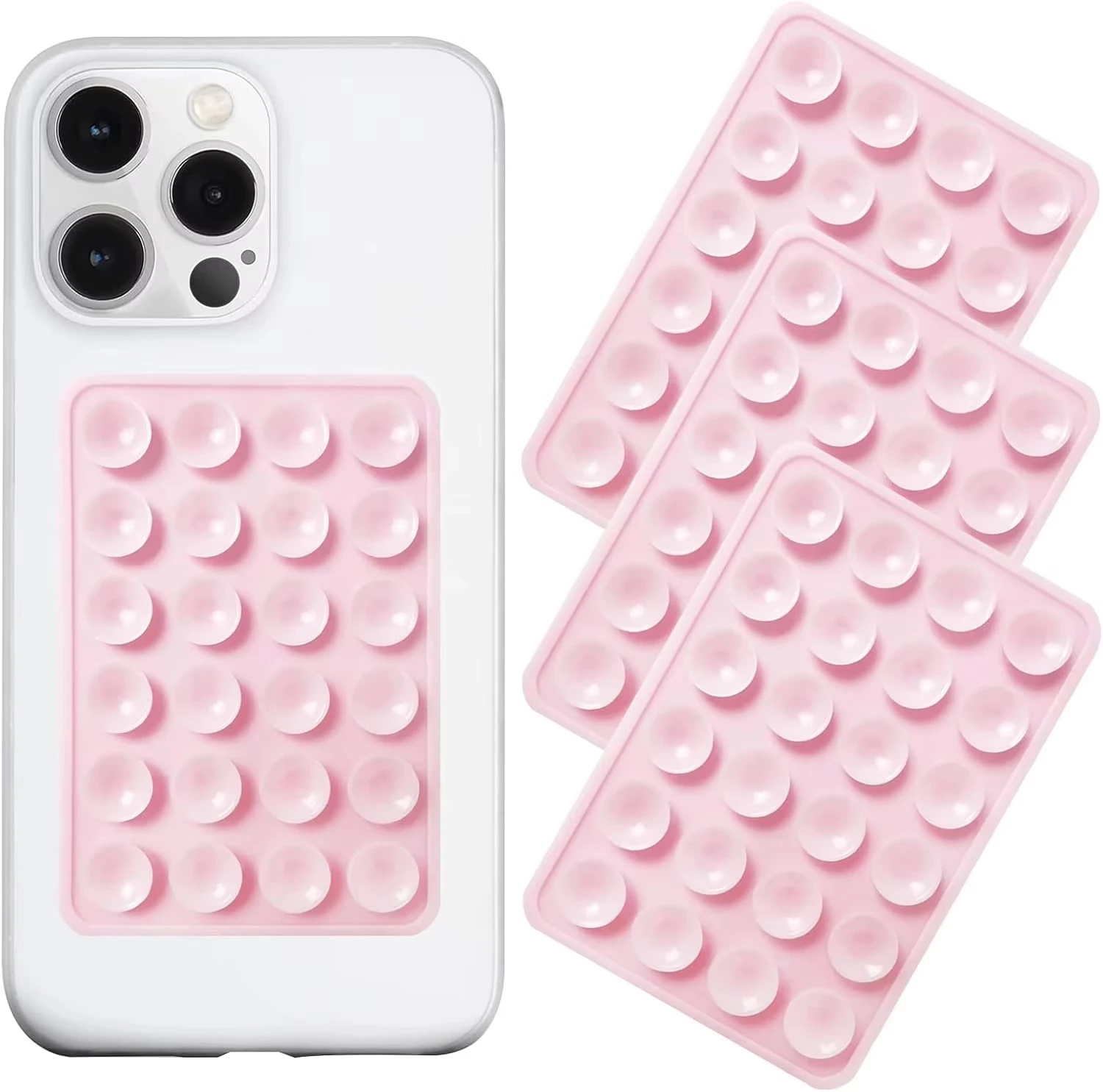 3 Pack Silicone Suction Phone Case Mount, Non Slip Sticky Phone Grip for CellPhone, Strong Grip Holder for Selfies and Videos