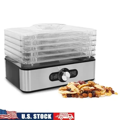 5 Stainless Steel Food Dehydrator Adjustable Temp 5 Trays Dishwasher Safe Ultra Quiet Dehydrating