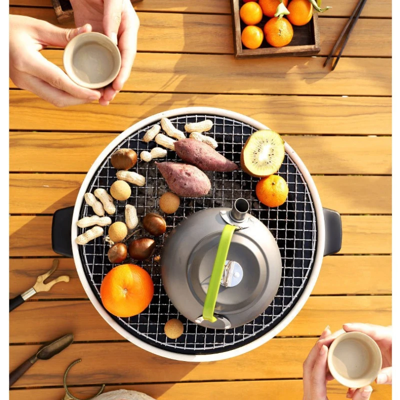 Grill de Barbecue en acier poêle à charbon de bois coréen poêle de Barbecue fendu support de Barbecue rond antiadhésif pour Camping en plein air Barbecue Barbecue