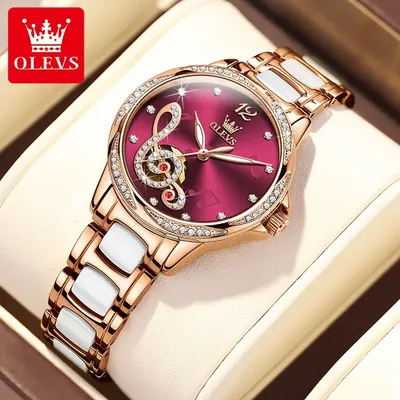 OLEVS Automatic Mechanical Watch for Women Exquisite Ceramic Strap Elegant Waterproof Luminous Women's Wristwatches Reloj Mujer