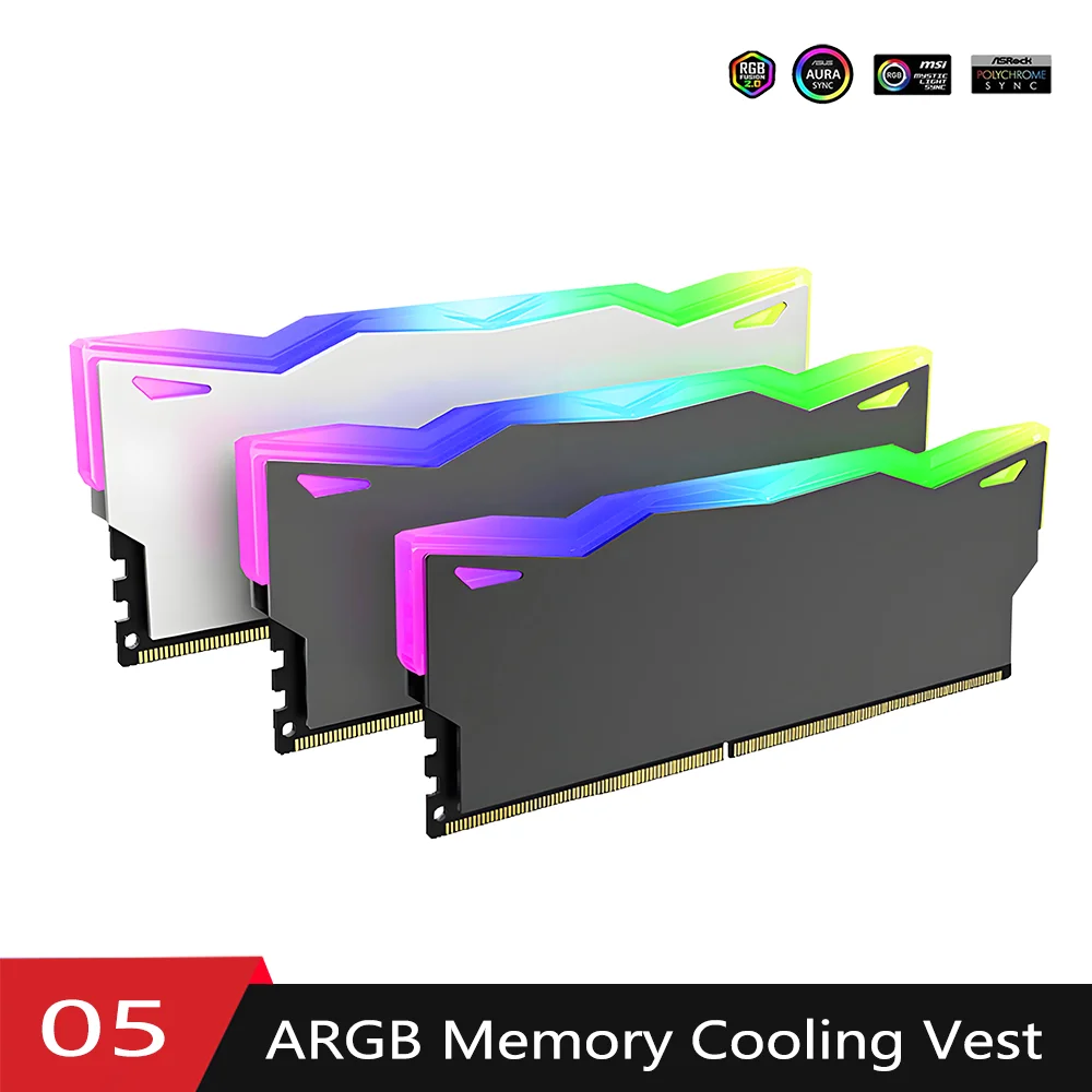 Dispositivo di raffreddamento della memoria DDR Dispositivo di raffreddamento della memoria ARGB 5V-3PIN, lega di alluminio con cuscinetto termico in silicone per computer desktop DDR5 DDR4 DDR3 DDR2