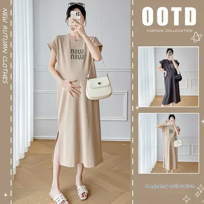 Maternity Summer Dresses New Fashionable Fashionable Casual Loose Maternity T-Shirt Long Dress Summer Models Maternity Dresses