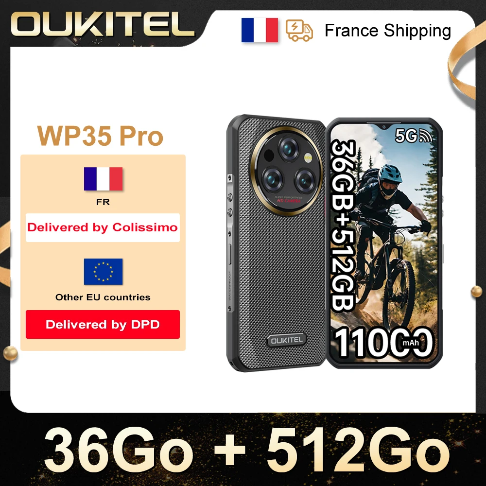 Smartphone Robuste Oukitel WP35 Pro 6,6'' 5G 11000mAh 36(12+24)Go + 512Go 33W 60Hz 64MP NFC Téléphone Portable Double SIM