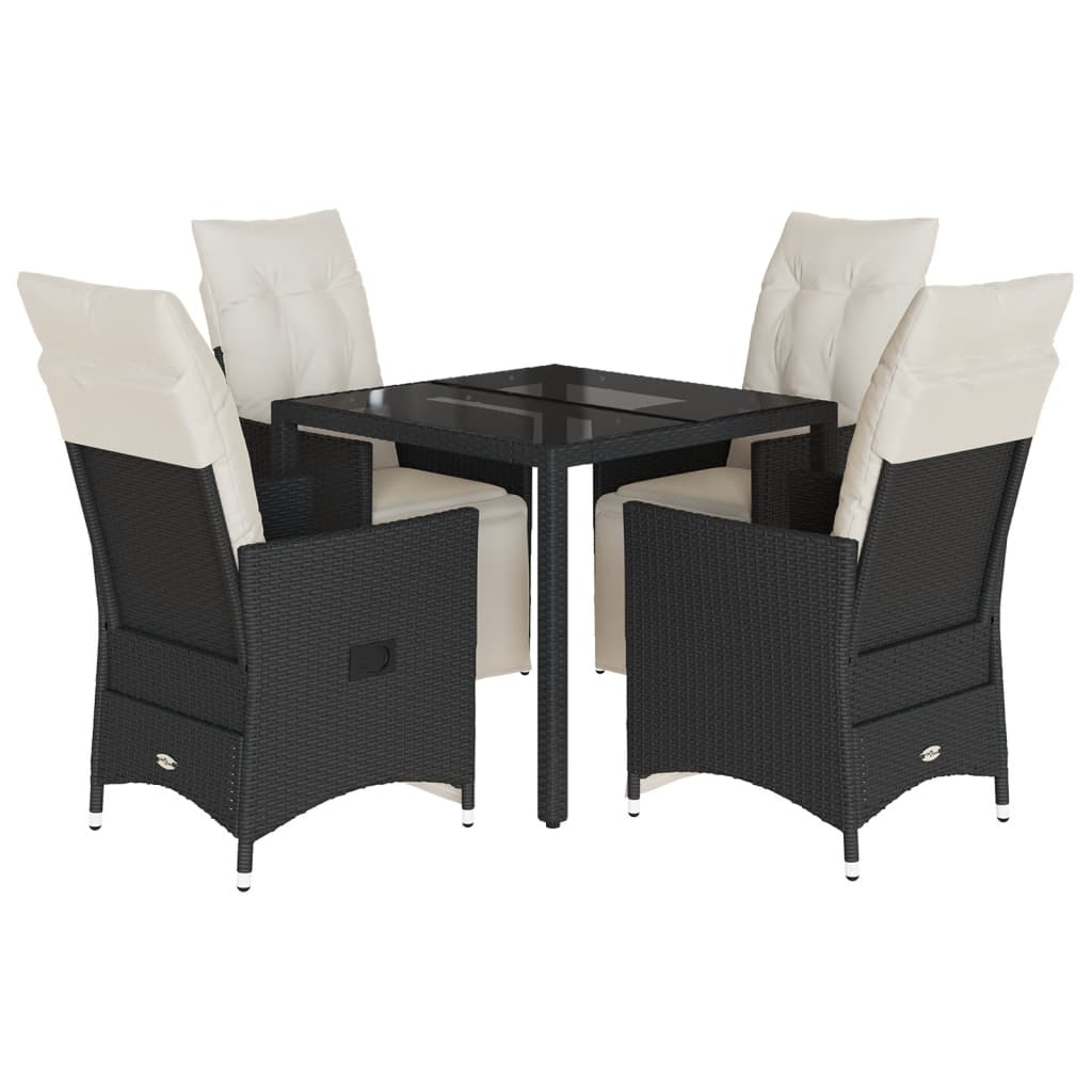 vidaXL 5-tlg. Garten-Essgruppe mit Kissen Schwarz Poly Rattan Image