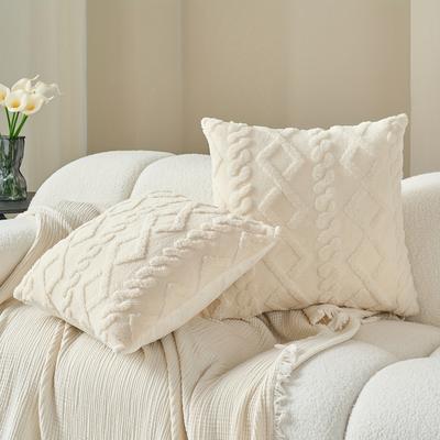 TEMU 2pcs Plush Velvet Geometric Diamond Pillow Covers, Soft French Nordic Cream Style, Zippered, Machine Washable - Ideal For Bedroom, Living Room, Office Decor, Multiple Colors , Decorative Pillows Image