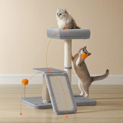 TEMU Cat Scratching Post With Bed, Multifunctional Cat Scratcher With Rotatable Scratching Ramp, Perch, Self-groomer, Pompoms, Small Cat Tree For Indoor Cats Image