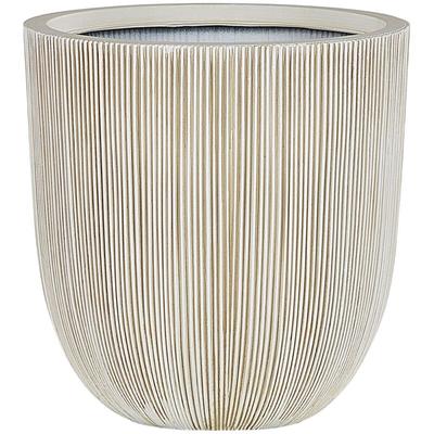 Blumentopf Beige u. Weiß Kunstharz rund 44 cm in Rillenoptik Indoor Outdoor Gartenausstattung Deko Image