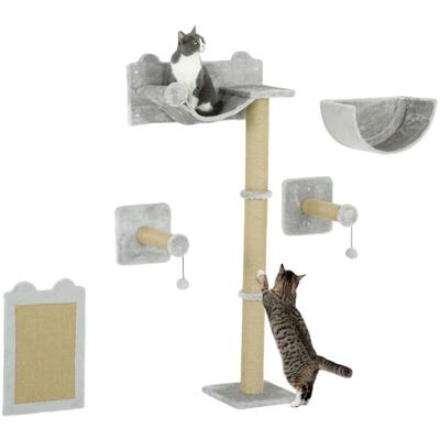 Pawhut - PwaHut Kletterwand Katzen 5-teilig Katzen Kletterwand Set mit Kratzpfosten, Hängematte, Image