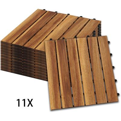 11x Holzfliesen 30x30cm Akazienholz Balkonfliesen, Perfekt fliese für Deck Garten Balkon Terrasse(6 Image