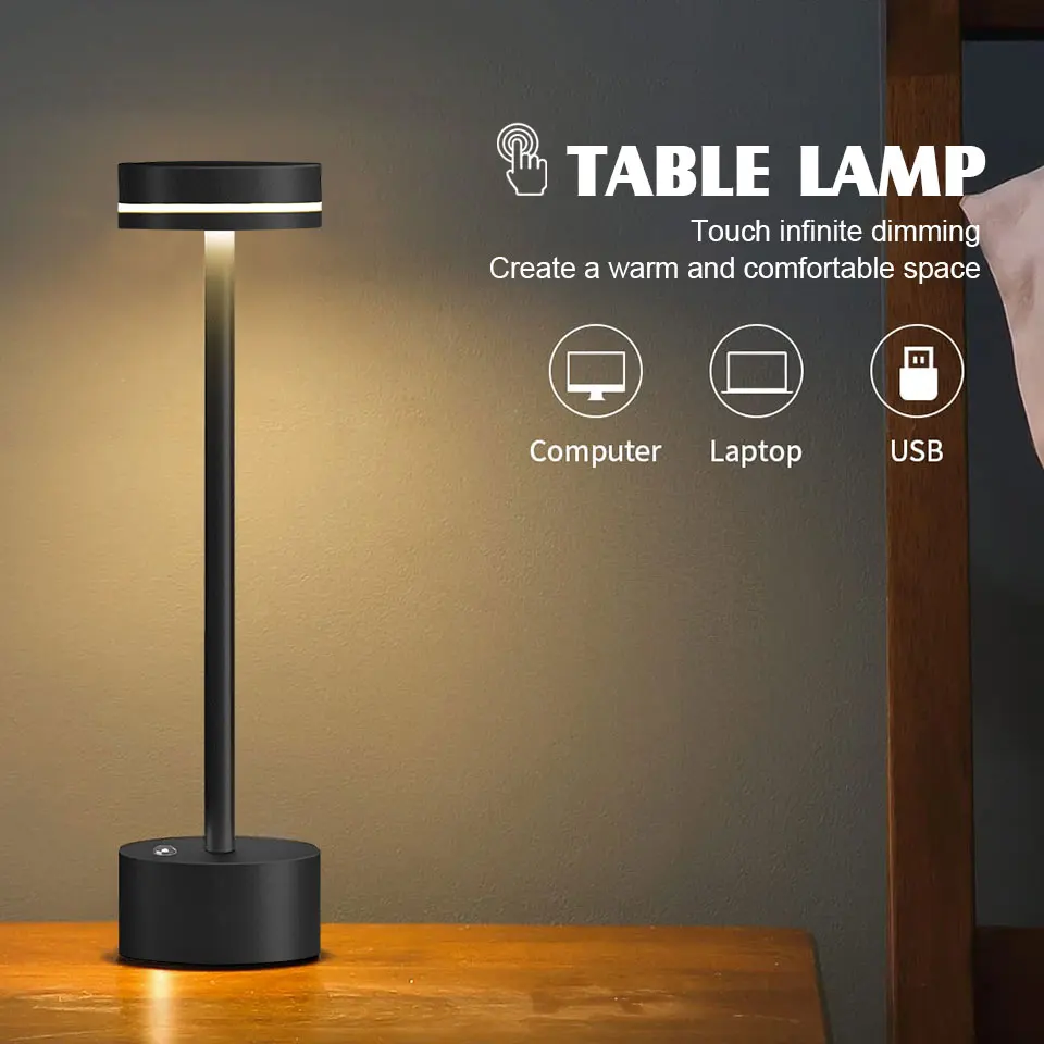 Tischlampe LED wiederaufladbare kabellose Leselampe Touch-Schalter Desktop-Nachtlicht Helligkeit veränderbar Dekoration Nachtlicht