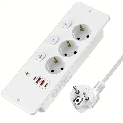 mit USB C PD 20 W, 3-Wege-Installations-Steckdosenleiste, einzeln umschaltbare Steckdosen, 2 m Kabel für das Heimbüro Image