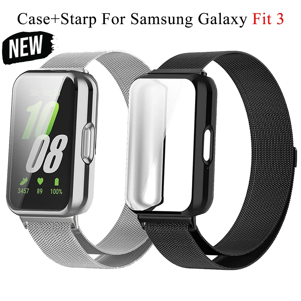 Für Samsung Galaxy Fit 3-Band mit Milanese Magnetic Starp TPU Hülle Displayschutzfolie Ersatz Edelstahl Loop Band Image