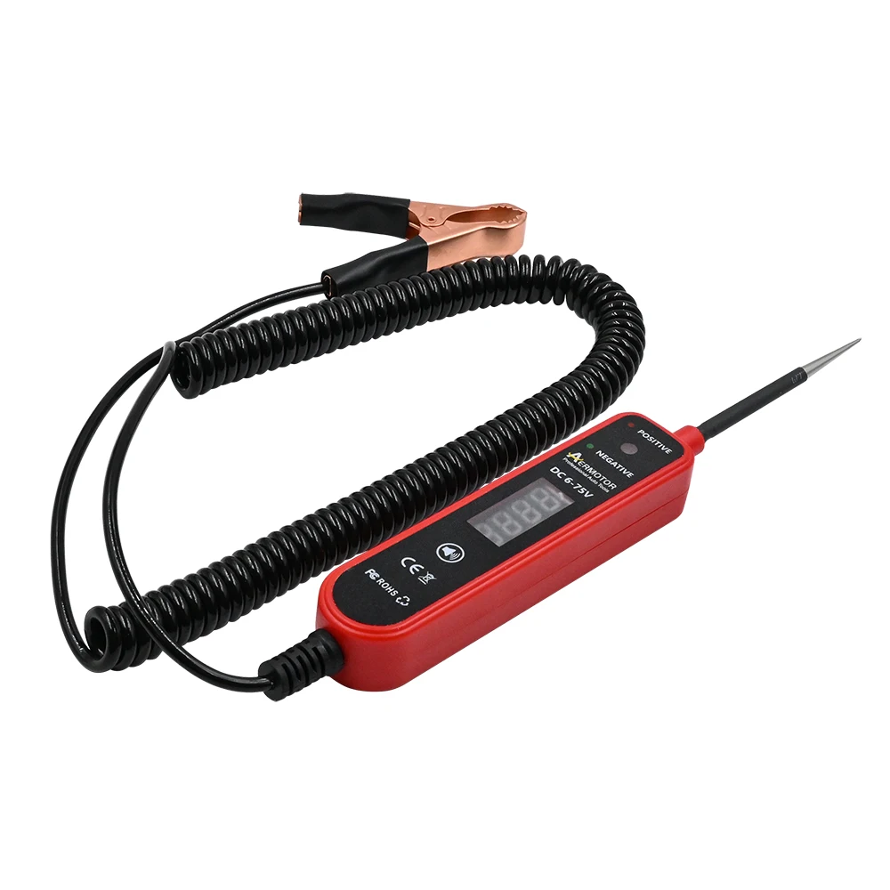 Aermotor Auto-Testleuchte mit DC 6–75 V LED, digitaler Spannungsanzeige, elektrischer Teststift, EM289, Auto-Kurzschluss-Diagnosetool Image