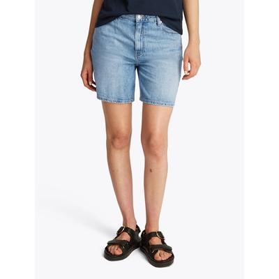 Shorts TOMMY HILFIGER "DNM STRAIGHT SHORT RW SIA", Damen, Gr. 25, N-Gr, blau (sia), Denim/Jeans, Obermaterial: 100% Baumwolle, unifarben, casual, straight fit kurz, Hosen, mit leichter Waschung, Logo-Bage Image
