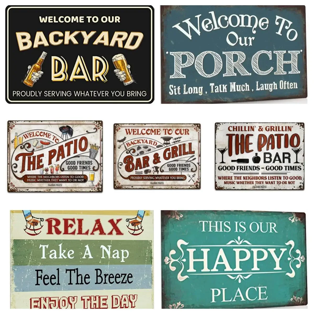 Welcome to Our Patio Sign Outdoor Decor - Backyard Bar Garden,Classic Metal & Tin Signs,Outdoor Lawn & Garden Decor，Friend Time
