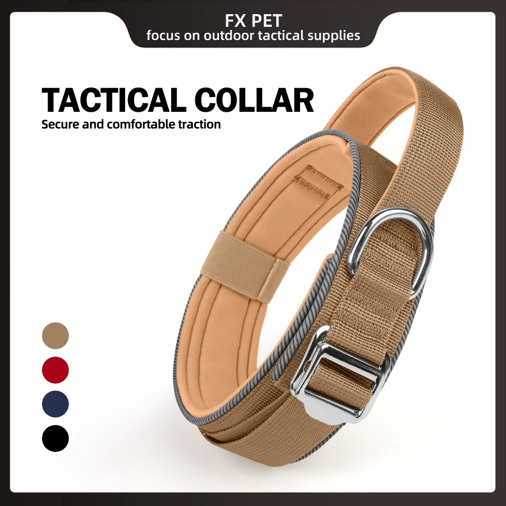 Taktisches Hundehalsband mit Griff, verstellbares, robustes Militärhalsband mit 2 Aufnähern für das Training, geeignet für mittelgroße Hunde Image