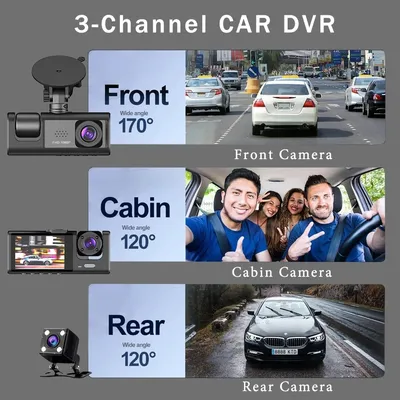 Dash-Kamera mit IR-Nachtsicht-Loop-Aufzeichnung und 2 Zoll IPS-Bildschirm 1080P 3-Kamera, DVR-Recorder, Videorecorder, Fahrzeug-DVR