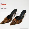 Größe 34-40 Leopardenmuster Hausschuhe 10CM Stiletto Damen Wildleder Sandalen Sommer High Heels Pantoletten Elegante Damen Spitze Slides Schuhe