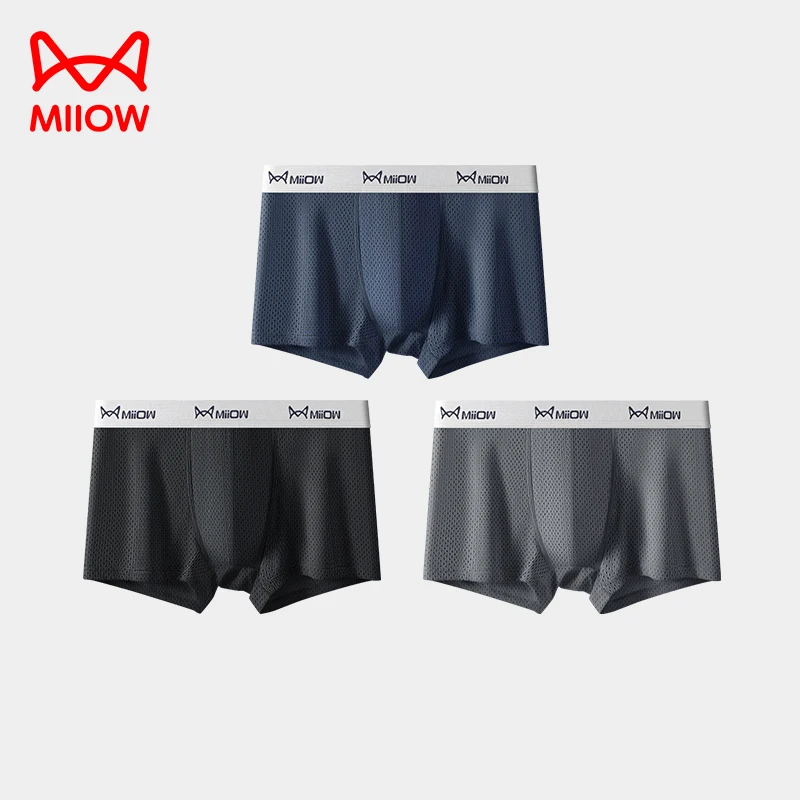 MiiOW 3Pcs Eis Seide männer Unterwäsche Boxer Atmungsaktive Mesh Herren Unterhose 7A Baumwolle Gabelung Antibakterielle Mann Höschen badehose Image