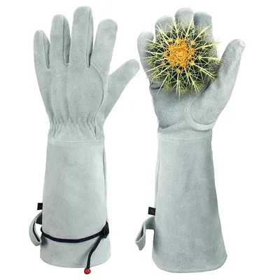Cowhide Long Tube Garden Gloves Puncture-resistant Labor Protection Gloves Wear-resistant Gloves for Garden Construction Sites