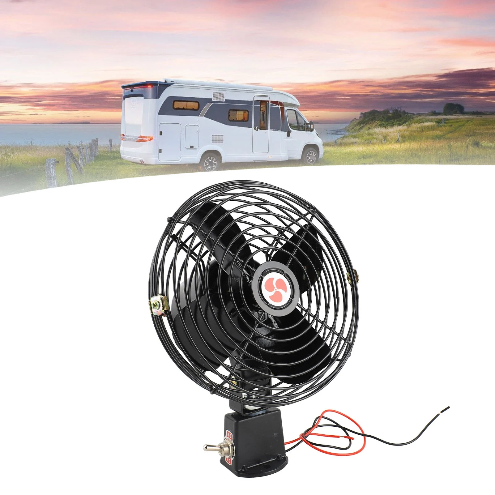 12 V Wohnmobil-Lüfter mit 2-Gang-Schalter, robuster, leiser Metall-Auto-Lüfter für LKW, Wohnmobil, Auto, Boot, Bus, robuster Auto-Lüfter, Metall-Auto-Lüfter Image