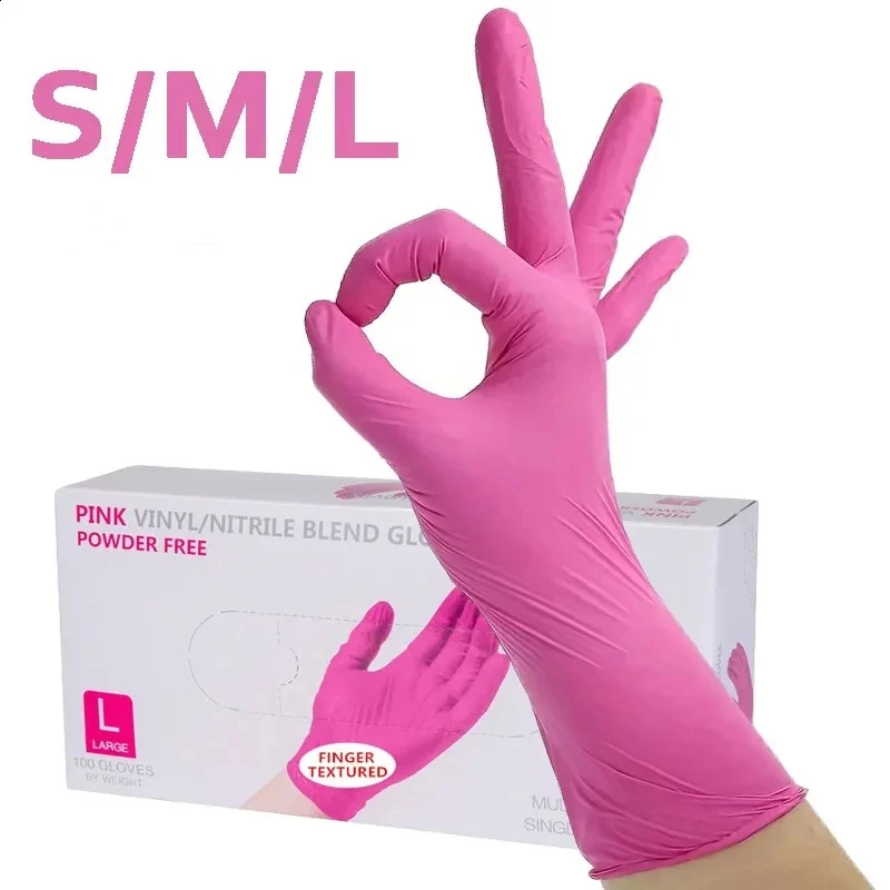 3,5 Mil leichte rosa Nitril-Handschuhe, Einweg-Latexfrei, Kosmetikerin, Salon, Haarfärbemittel, Tattoo-Handschuhe, Haushaltsreinigungshandschuhe Image