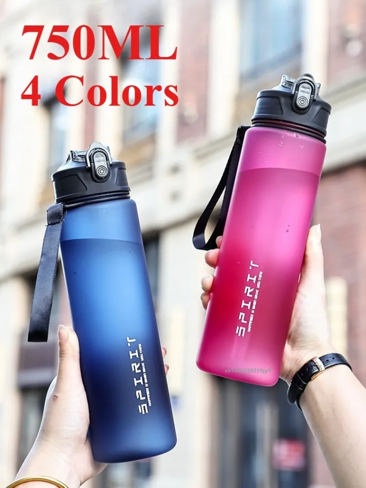 750 ml Wasserflasche mit Strohhalm, Zeitmarkierung, großes Fassungsvermögen, motivierender, auslaufsicherer Wasserkrug aus Kunststoff für Reisen im Fitnessstudio, Outdoor-Sportarten Image