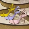 Schmale Bandnieten High Heel Sandalen Gelb Rosa Lila Knöchelriemen Spikes Stiletto Heel Runway Schuhe Größe 45 Hochzeitskleid Schuhe
