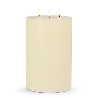 Luminesce 4532923 - 6" x 9" Ivory Triflame Wax LED Pillar Candle with Timer