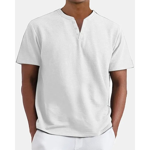 Herren T Shirt Henley Hemd T-Shirt Kurzarmshirt Kurzarm Henley Sommer Einfach Mode Designer Basic Knöpfe Urlaub Straße Ausgehen Aprikose Schwarz Weiß Top T-Shirt für Herren Image