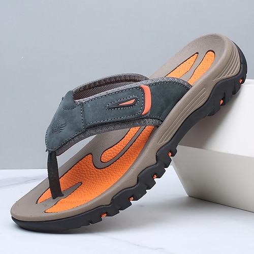 Herren-Outdoor-Flip-Flop-Sandalen mit T-Riemen und gepolsterter Sohle, strapazierfähiges Profil, sportlicher Look für Erwachsene, geeignet für Strandaktivitäten, Wandern, Poolnutzung, Sommerurlaub Image