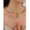 316L Stainless Steel Wide Chain Necklaces for Women Fashion Vintage Natural Stone Flower Pendan