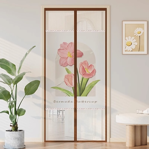 Blumen Magnetische Fliegengittertür schwerer Bildschirmtür-Mesh mit Magneten Privatsphäre Türvorhang mit Vollrahmenband automatische Schließung einfach zu installieren Image