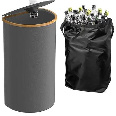 Pfandflaschen Sammelbehälter Recyclingbehälter für die Küche im Innenbereich, 100 l faltbarer D-förmiger Mülleimer mit Bambusrahmen, Oxford-Gewebe, herausnehmbaren Polyester-Innentaschen Image